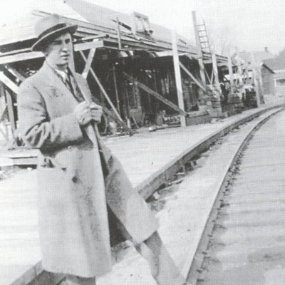 Claire Earle at the Wakefield station during its construction. (Photo - GVHS)