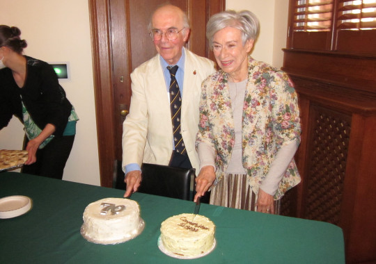 Peter McNally and Susan McGuire cut the cakes. Photo - Sandra Stock.