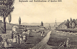 Esplanade and Fortifications of Quebec, 1832. From an arly postcard. (Farfan Collection)