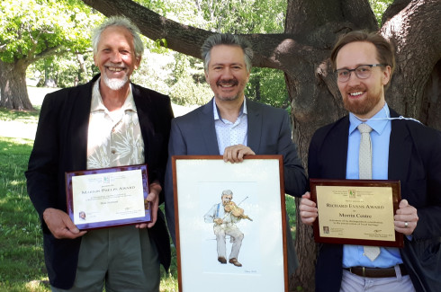 2018 Award Winners (L to R): Don Stewart (Phelps Award); Simon Jacobs (Outgoing president); Morrin Centre, represnted by Barry McCullough (Evans Award)