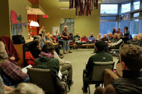 Full house for QAHN's Anishinabe "Heritage Talk" in Wakefield, with Chief Roger Fleury and Wes Darou (April 5, 2018)