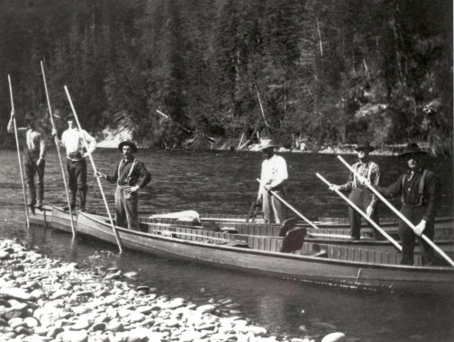 The guides on the Cascapedia were skilled boatmen and would maneuver the canoe so that the fishermen could cast their lines to their best advantage. (Photo - Cascapedia River Museum Collection) 