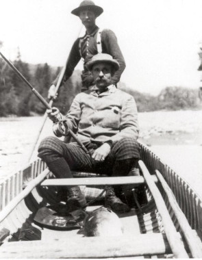 On the Cascapedia: Edmund Davis (seated) with his fishing guide William Harrison. (Photo - Cascapedia River Museum Collection) 