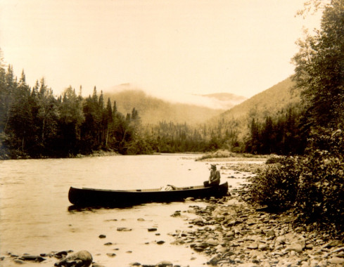 Salmon fishing on the Cascapedia River, late 19th century. The Cascapedia has been a popular fishing destination since the 19th century. (Photo by Notman Studios. Cascapedia River Museum Collection)