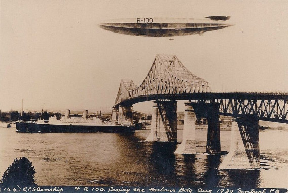 Montreal -- Le dirigeable R-100 et le pont Jacques-Cartier, 1930 / The Blimp R-100 over Jacques Cartier Bridge, 1930