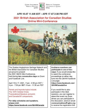 QAHN presents a Conference by the British Association for Canadian Studies (April 16-17, 2021)