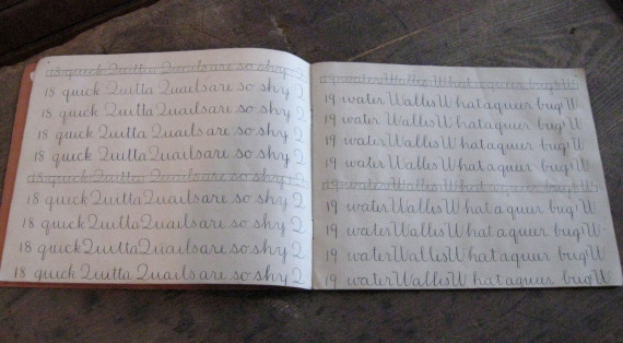 <strong>EDNA RAND'S COPY BOOK.</strong>
This copy book belonged to Edna Rand, who attended Randboro School. The copy book is dated September 1, 1898, and shows a high standard of penmanship. 
(Compton County Museum Collection / Photo - Jackie Hyman)