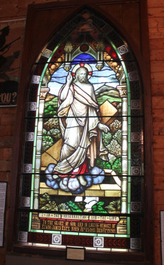 Also on display in the Annex are some fine early stained glass windows, including the chancel window seen here. These windows were salvaged from St. John's Anglican Church in Eastman, which was demolished in 1968. (Photo - Matthew Farfan)
