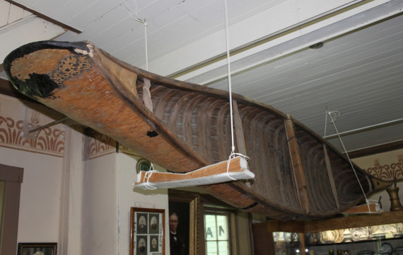 Brome County Museum even has a full-sized birch bark canoe. It is suspended from the ceiling in the Academy. (Photo - Matthew Farfan)