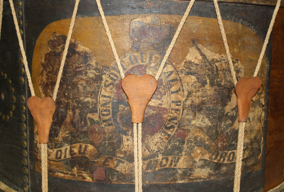 Detail, Van Vliet drum, c.1837.
This drum is the only artefact from the Rebellion of 1838 belonging to the 'loyalist' forces known to exist in Missisquoi County. (Missisquoi Historical Society Collections)