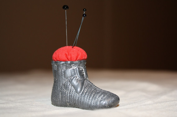 Pin cushion in the form of a small boot, c.1870.
(Missisquoi Historical Society Collections)