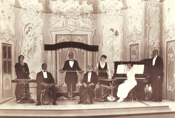 American musicians, c.1910, entertaining an international audience from a stage in Canada. (Photo - Haskell Archives)
