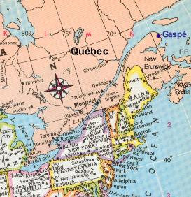 Eastern North America, showing Gaspé / Amérique du Nord, côté est, avec Gaspé