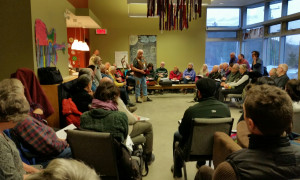 Full house for QAHN's Anishinabe "Heritage Talk" in Wakefield, with Chief Roger Fleury and Wes Darou (April 5, 2018)
