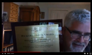 Montreal Irish Monument Park Foundation receives 2020 Richard Evans Award at QAHN AGM