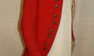 The Ten Eyck Red coat, c.1770s. 
Loyalists like Andres Ten Eyck passed through or settled at "Missiskoui Bay" beginning in the 1780s. The Ten Eyck Red coat was brought to the Townships when Andres Ten Eyck settled in Dunham in 1794. 

(Missisquoi Historical Society Collections)