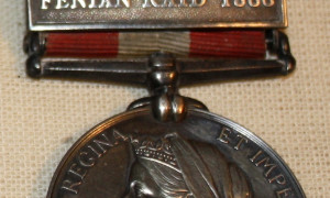 In 1898, a Fenian Raid Medal was presented by the Canadian government to each defender in the Fenian Raids as an expression of gratitude for their bravery and duty. This medal was presented to Private H. H. Hastings, Philipsburg I. Co. 1866. (Missisquoi Historical Society Collections)