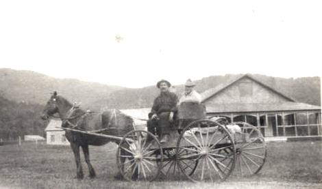 Red Camp, c.1900. Horse and wagon was the fastest way to travel up and down the river. (Photo - Cascapedia River Museum Collection)