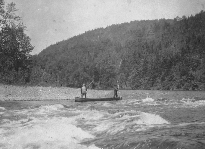 Generations of local men and women have made their living on the Cascapedia, working as guides, wardens, caretakers and cooks. This photograph, from the early 20th century, shows local men Charles Coull and Ben Willett at one of the many rapids along the river. (Photo - Cascapedia River Museum Collection)