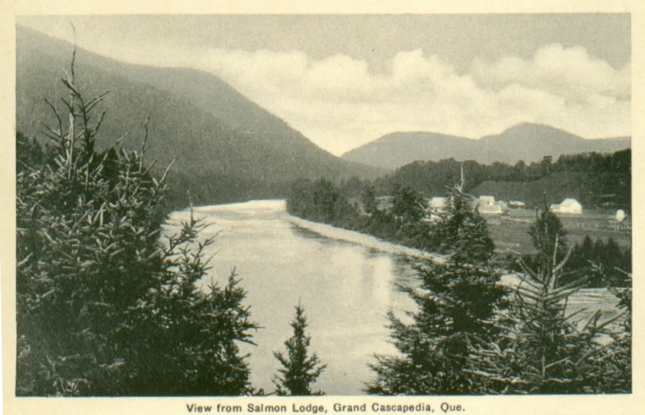 Postcard showing the View from Salmon Lodge, Grand Cascapedia, c.1930s. (Photo - Cascapedia River Museum Collection)