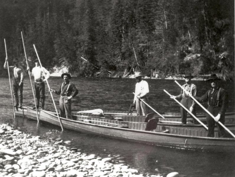 The guides on the Cascapedia were skilled boatmen and would maneuver the canoe so that the fishermen could cast their lines to their best advantage. (Photo - Cascapedia River Museum Collection) 