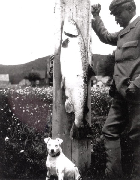 Davis and his catch, and Mixer. (Photo - Cascapedia River Museum Collection) 