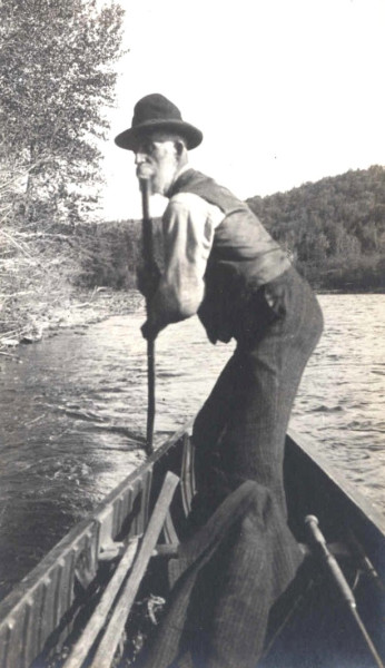 Peter Barter, poling a canoe, early 20th century. Barter was another local man who made his living along the river. (Photo - Cascapedia River Museum Collection)
