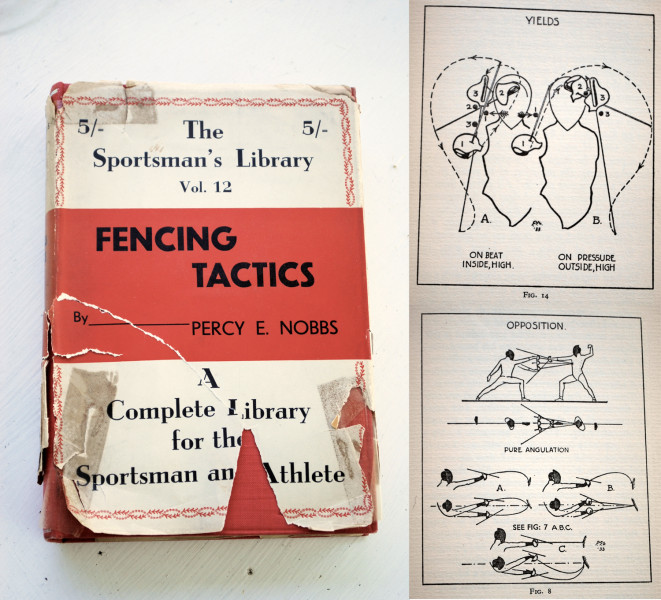 Fencing Tactics by Percy Nobbs, 1936.
Published in 1936, Fencing Tactics was the second of three books that Percy Nobbs wrote during his life. He declares in his unpublished memoirs that he had always "taken an interest in 'antagonistics,'" otherwise known as boxing, wrestling, fencing, bayonet fighting, etc. After picking up the foil in 1900 and winning the first Canadian Fencing Championship ever held, he was permitted to go to London for the 1908 Olympics as the lone fencer for the Canadian team