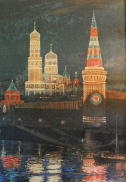 Gouache Painting of the Kremlin by Percy Nobbs, 1896.
In addition to being a well known architect, Percy Nobbs was also an accomplished artist. His watercolour gouache painting of the Kremlin commemorates the coronation of the last Tsar of Russia, Emperor Nicholas II in 1896, which Percy attended while masquerading as a press artist for a fake American newspaper. The painting is signed PE Nobbs May 1896, Moscow. This depiction of the Kremlin also illustrates Russia's use of electrical lighting for the fi