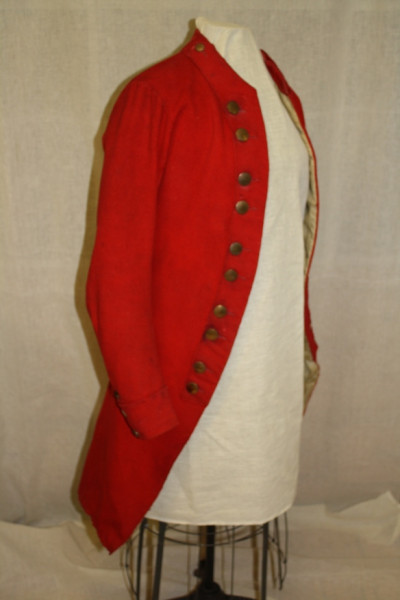 The Ten Eyck Red coat, c.1770s. 
Loyalists like Andres Ten Eyck passed through or settled at "Missiskoui Bay" beginning in the 1780s. The Ten Eyck Red coat was brought to the Townships when Andres Ten Eyck settled in Dunham in 1794. 

(Missisquoi Historical Society Collections)