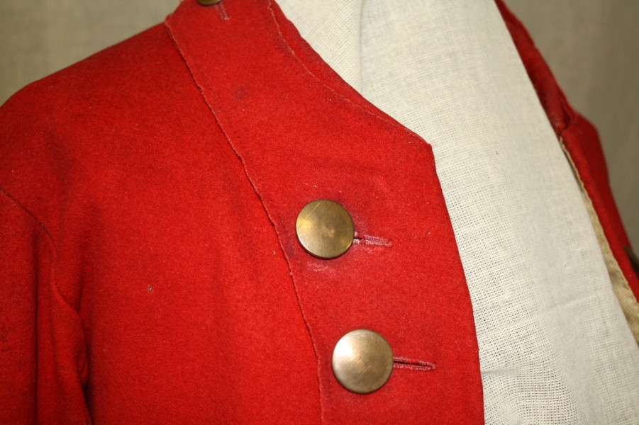Detail, Ten Eyck Red coat, c.1770s. 

Paragraph from Petition of Andreas Ten Eyck 1797:
Your Excellency's Petitioner has much impaired his constitution, and met with great losses during the War for which he has not received any compensation his sons likewise were in New York during the War and had been much harassed by the Rebels; Your Excellency's Petitioner therefore Humbly Pray's (sic) that Your Excellency will graciously please to Grant unto him and each of his sons Andrew and Henry twelve Hundre