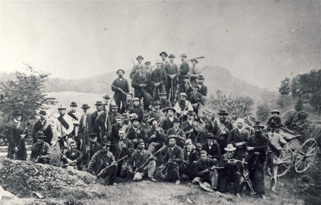 Photograph of the Red Sashes at Eccles Hill, 1870. (Missisquoi Historical Society Collections)